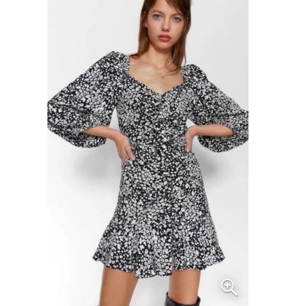 Zara black & white floral dress size S